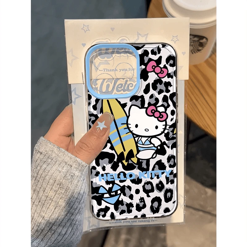 SMBLCE豹纹冲浪凯蒂适用iphone15苹果14手机壳华为vivo小米oppo套