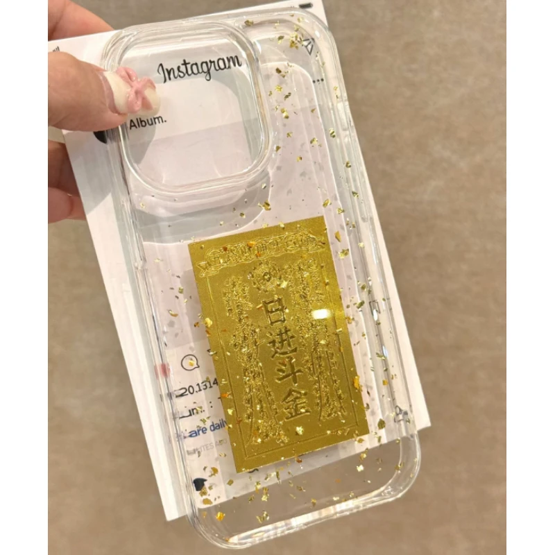 滴胶日进斗金适用iPhone16/15/14大孔透明12苹果手机壳13防摔保护