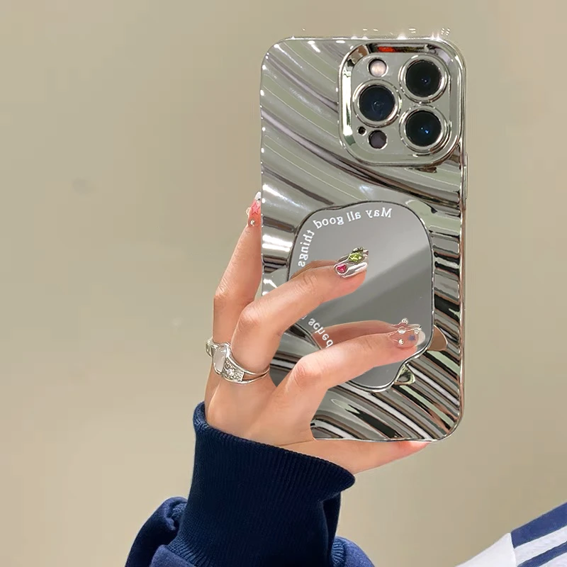 高级水波纹镜面iPhone14promax电镀手机壳苹果13/12/11全包套xs女