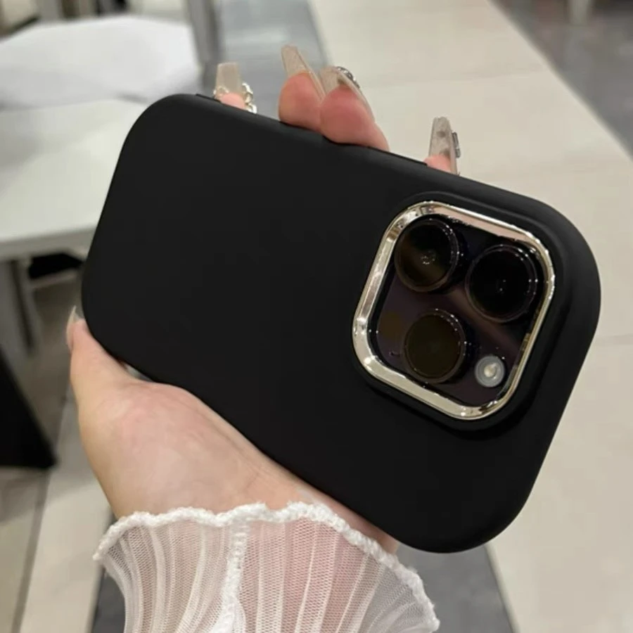 ins高级磨砂黑适用iPhone15/14promax镜头框手机壳苹果13/12/11套