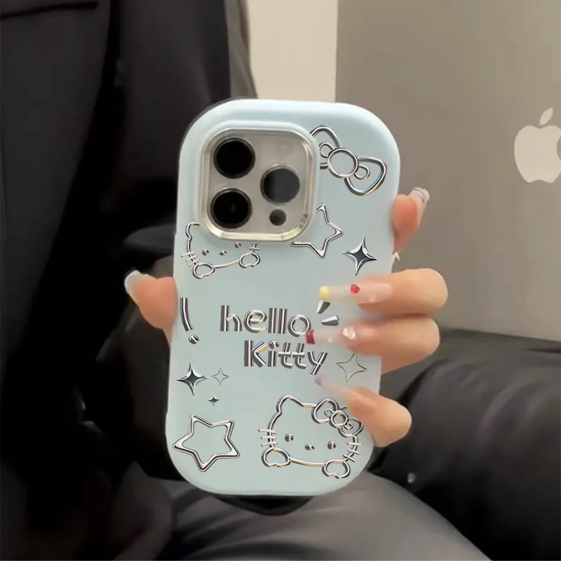 仙朵银色线条凯蒂iPhone15/14promax手机壳苹果13/12/11软套xr