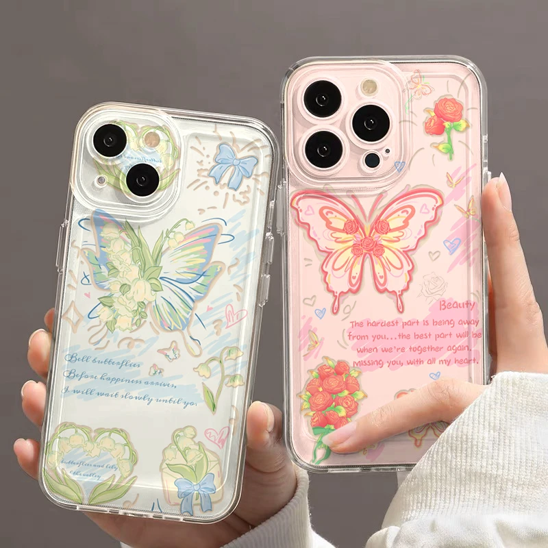 春日彩色蝴蝶适用iphone15/13苹果14pro手机壳华为vivo小米oppo套