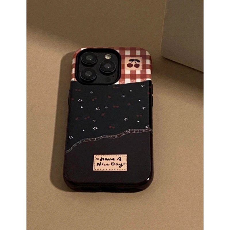 奥菲顿复古格纹碎花适用iPhone16/15果冻手机壳华为viv小米oppo套