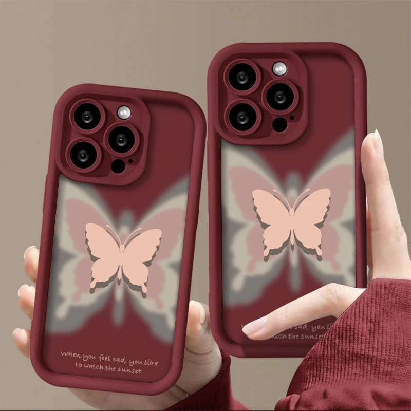 仙朵粉色晕染蝴蝶适用iphone15/13苹果14手机壳华为viv小米oppo