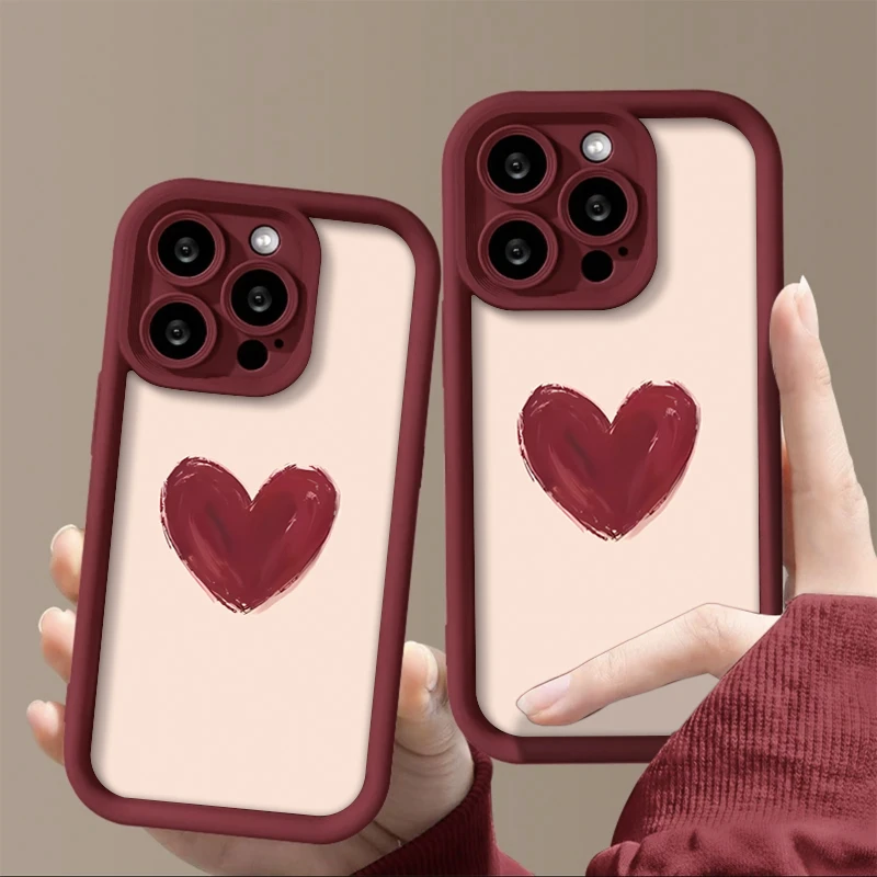 ins简约红色爱心适用iphone15苹果14pro手机壳13华为vivo小米oppo