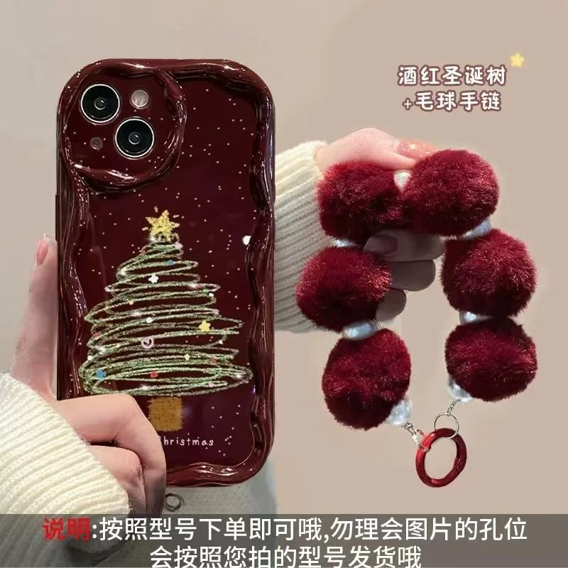 GGBond新年红圣诞毛绒挂链适用苹果16手机壳华为oppo小米15vivo套