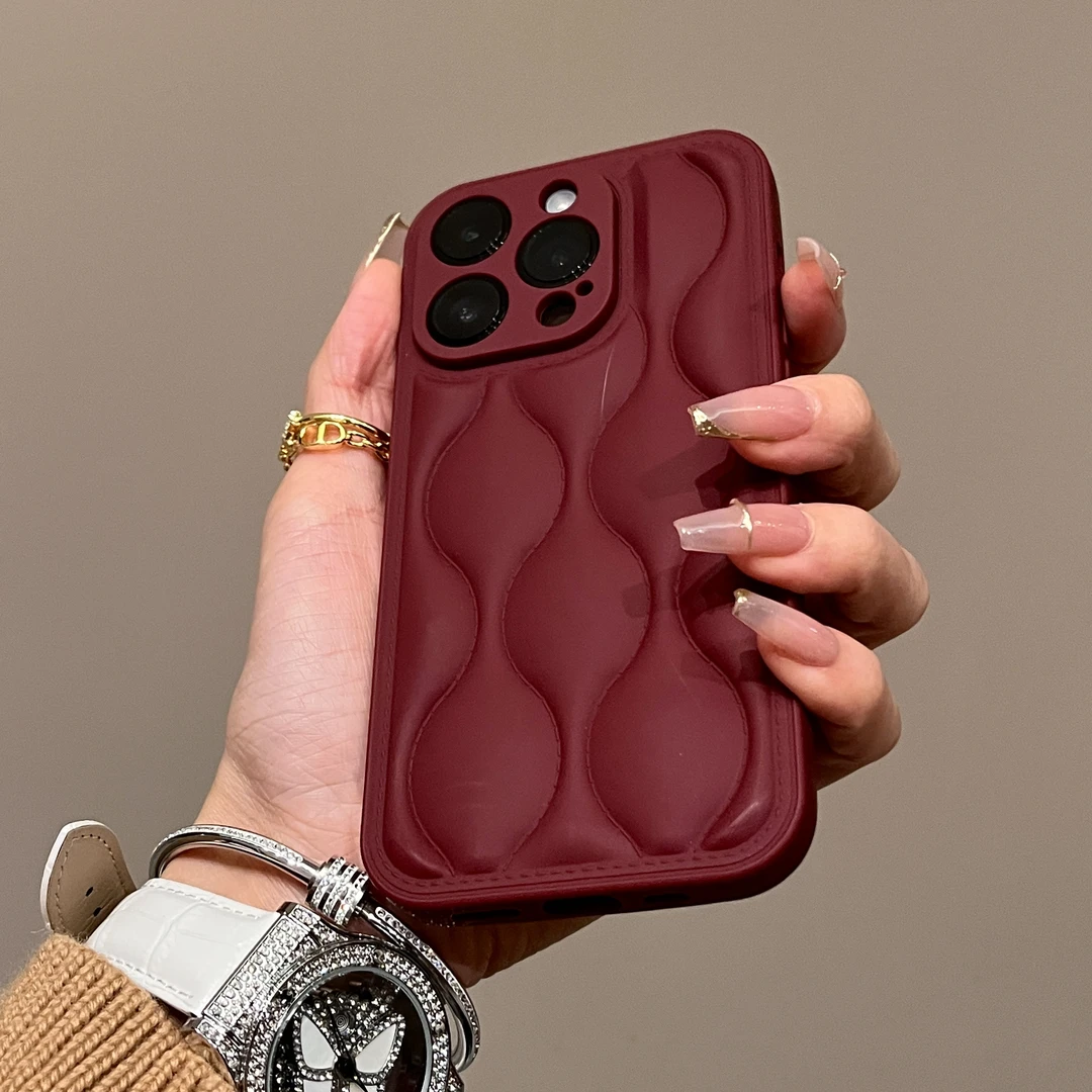 DINGLIN酒红菱形波纹适用iPhone15/14promax手机壳11苹果13/12套