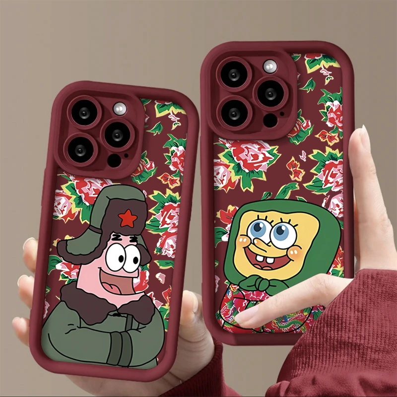 SMBLCE花布海绵宝宝适用iphone15苹果14手机壳13华为vivo小米oppo