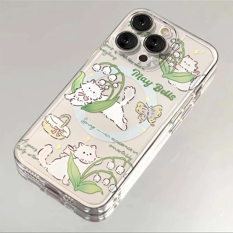 春日绿叶猫咪iphone15/13苹果14pro手机壳华为vivo小米oppo软12套