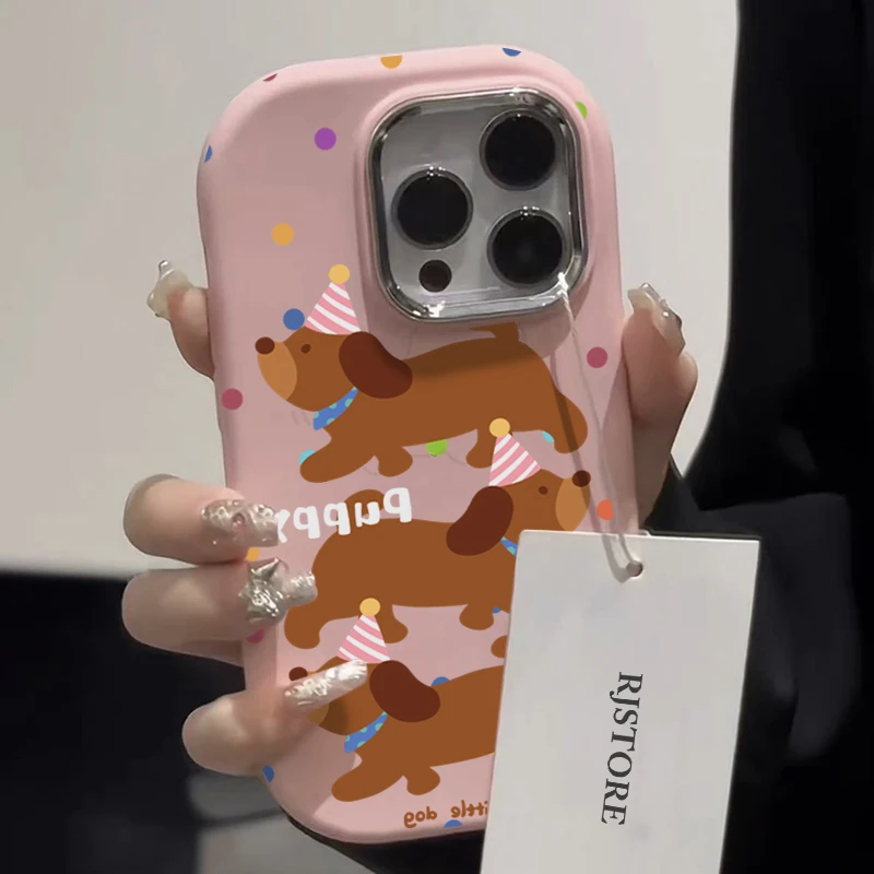 可爱波点小狗适用iPhone15/14promax手机壳苹果13/12/11软套xr女
