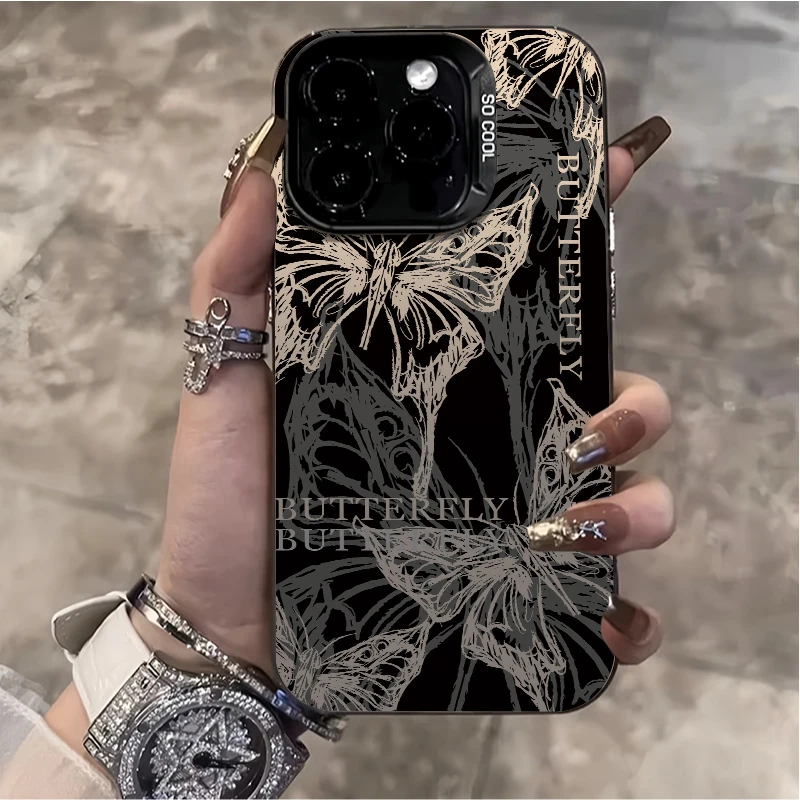 ins暗黑素描蝴蝶适用iphone15/13苹果手机壳14华为vivo小米oppo套