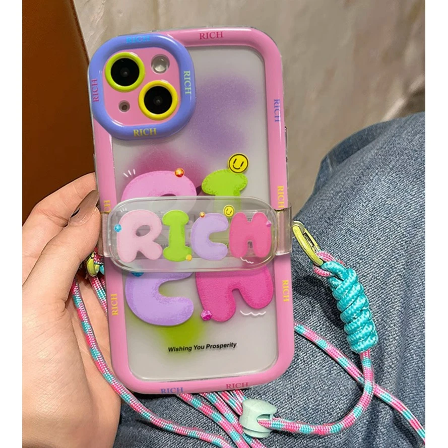 高级rich斜挎绳背夹iPhone14promax背带手机壳苹果13/12/11全包套