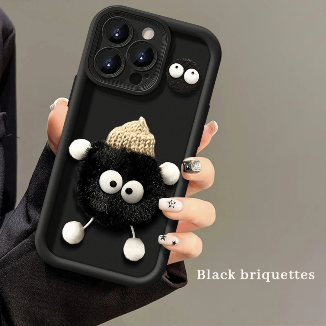 ins秋冬毛绒煤球适用iPhone15/14promax手机壳xr苹果13/12/11软套