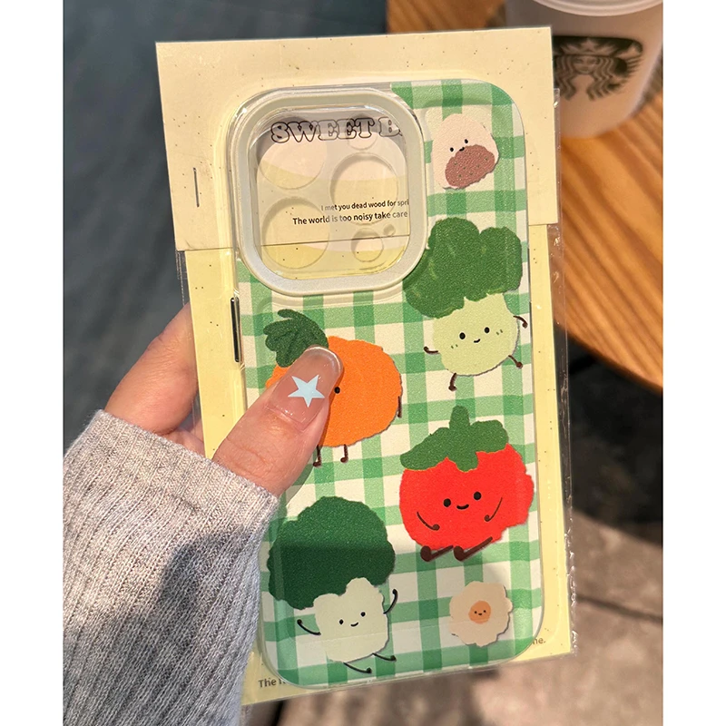 绿格纹蔬菜适用iphone15/14/13苹果12手机壳华为vivo小米oppo软套