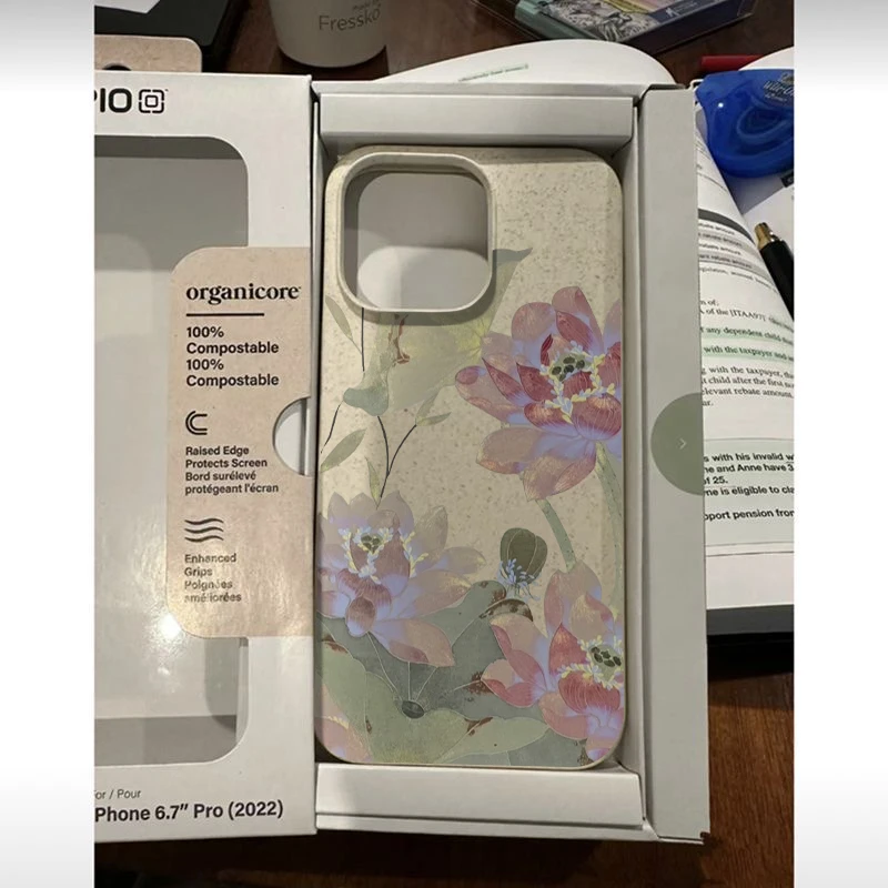 DINGLIN复古油画荷花适用iPhone15/14promax手机壳11苹果13/12套