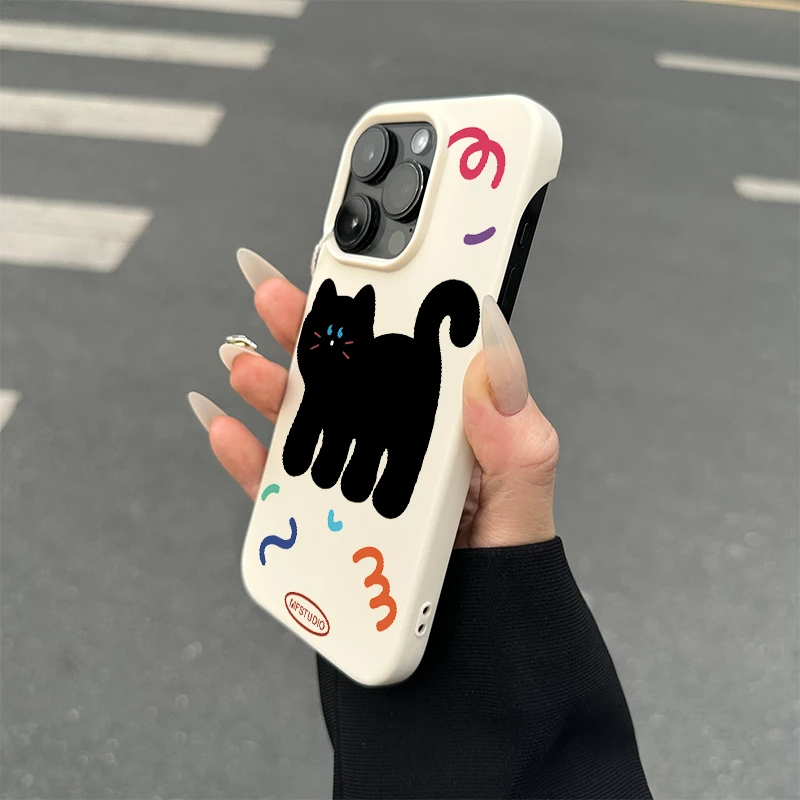 趣味壳呆萌黑猫适用iPhone15/14promax半包手机壳苹果13/12软套xr