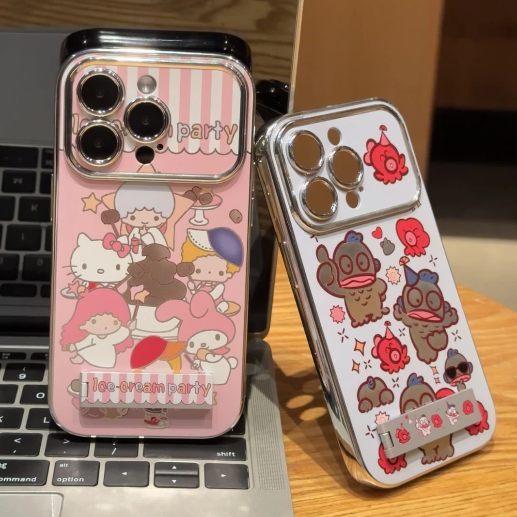 奥菲顿粉底凯蒂一家适用iPhone15电镀视窗手机壳华为vivo小米oppo