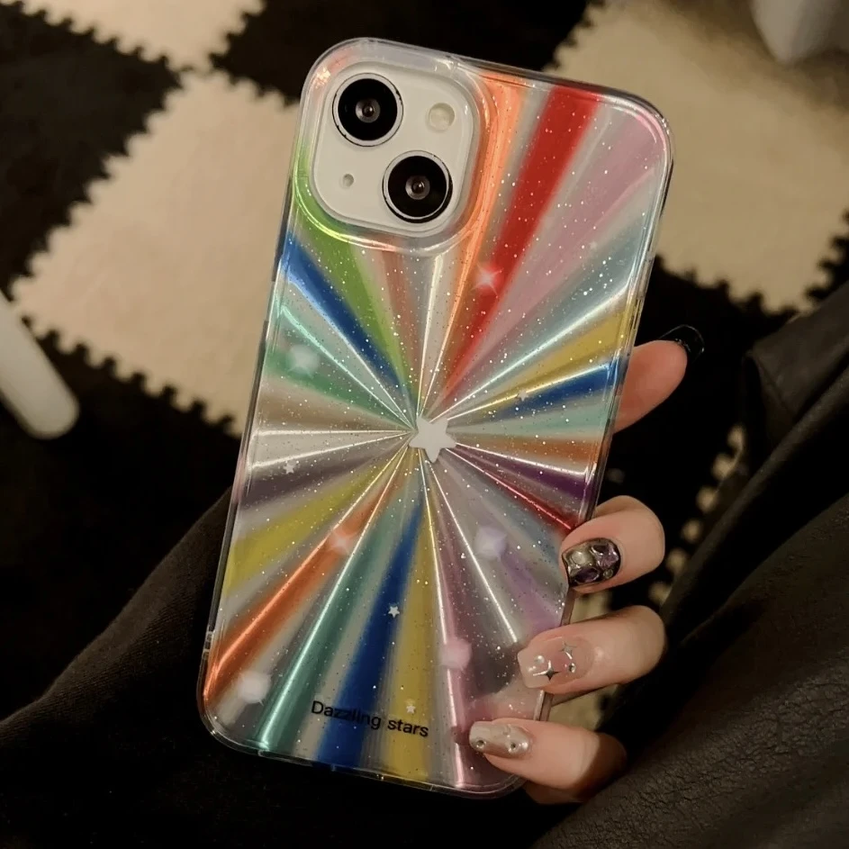 梦幻极光彩虹星星适用iPhone16/17promax手机壳15苹果13/12细闪14