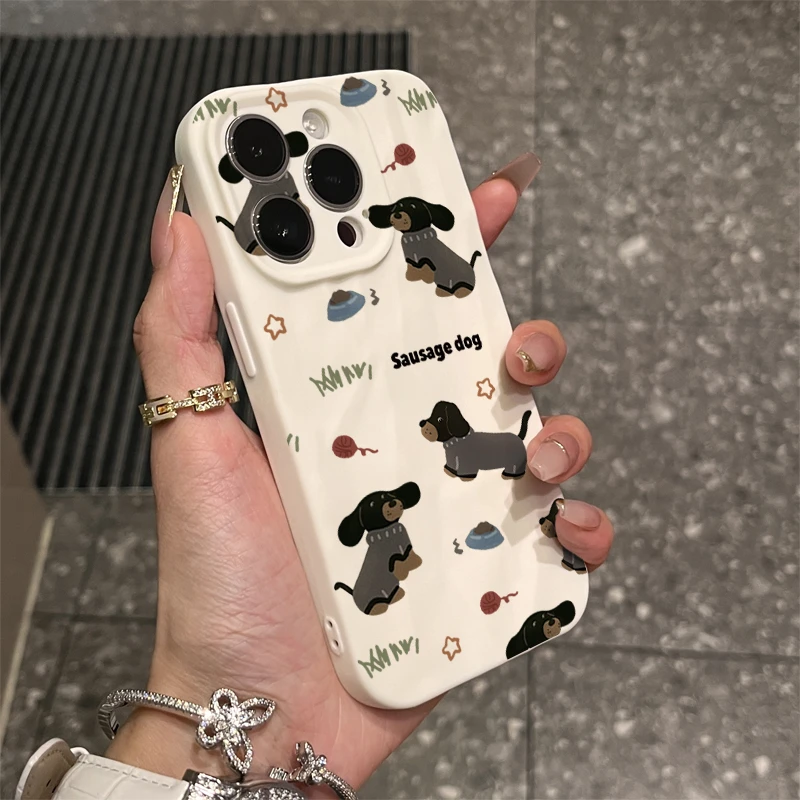 ins趣味腊肠狗适用iPhone15/14promax褶皱手机壳苹果13/12/11软套