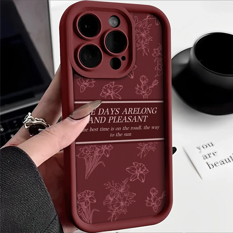 复古白线条花朵适用iphone15苹果14手机壳13华为vivo小米oppo软套