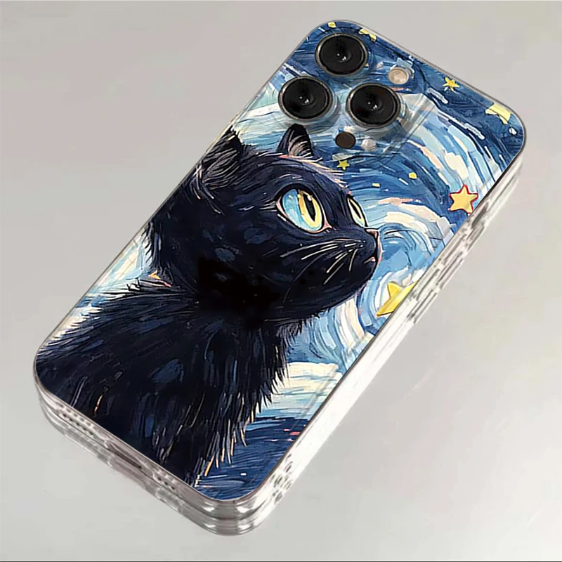 SMBLCE星空涂鸦黑猫iphone15/13苹果14pro手机壳华为vivo小米oppo