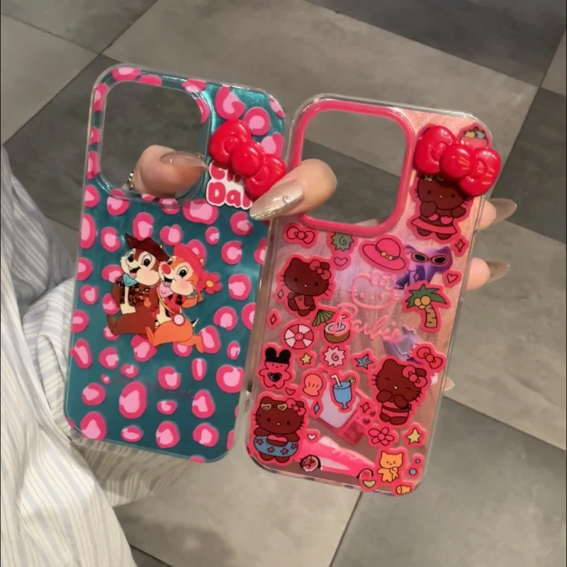 奥菲顿粉晕染黑凯蒂适用苹果15/14/13羽纱手机壳华为vivo小米oppo