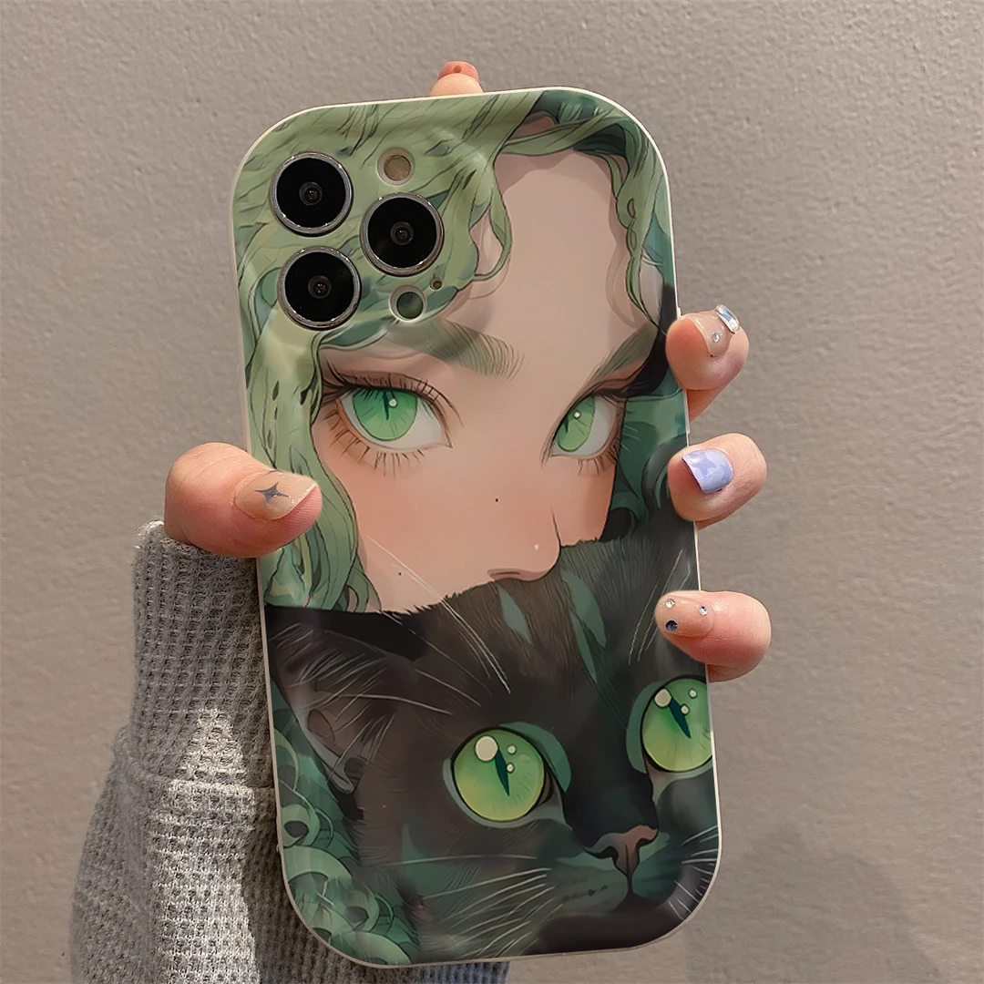 高级绿发猫女苹果华为vivo小米oppo手机壳iphone13/14/12/15软套