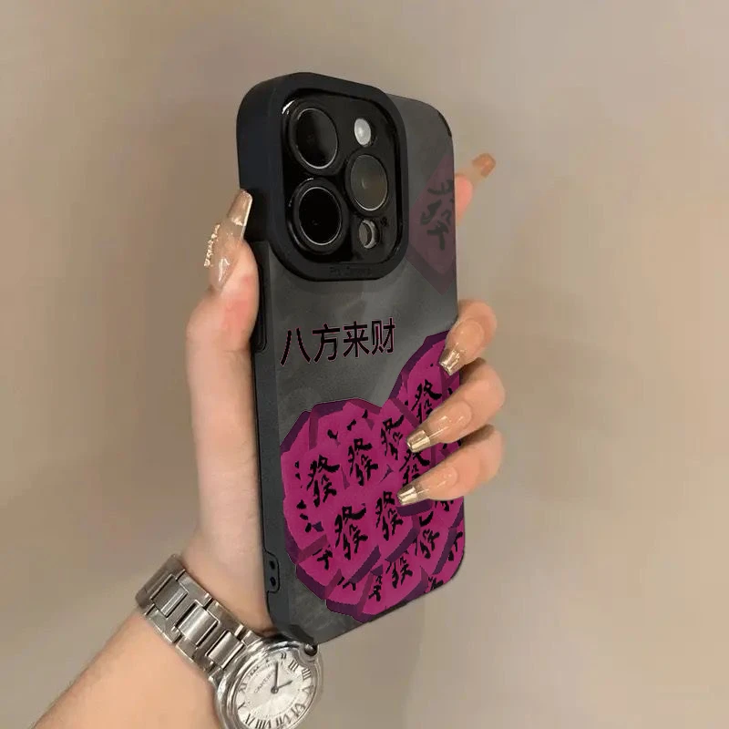 Lucky粉红爱心发麻将适用iPhone16/15pro苹果手机软壳14翻毛皮套