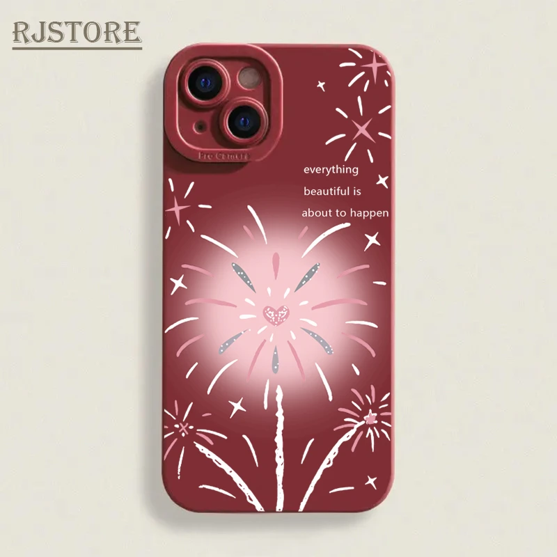 ins粉晕爱心烟花适用iPhone15/14promax手机壳11苹果13/12软套xr