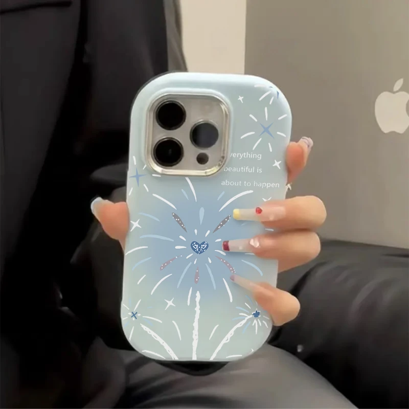 高级蓝晕爱心烟花树苹果华为vivo小米oppo手机壳iphone15/14/13套