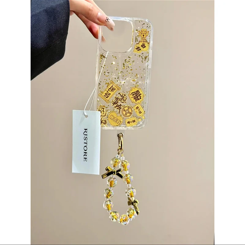 奥菲顿财神流动金闪粉适用iPhone16/15pro流沙手机壳13/14潮12/11