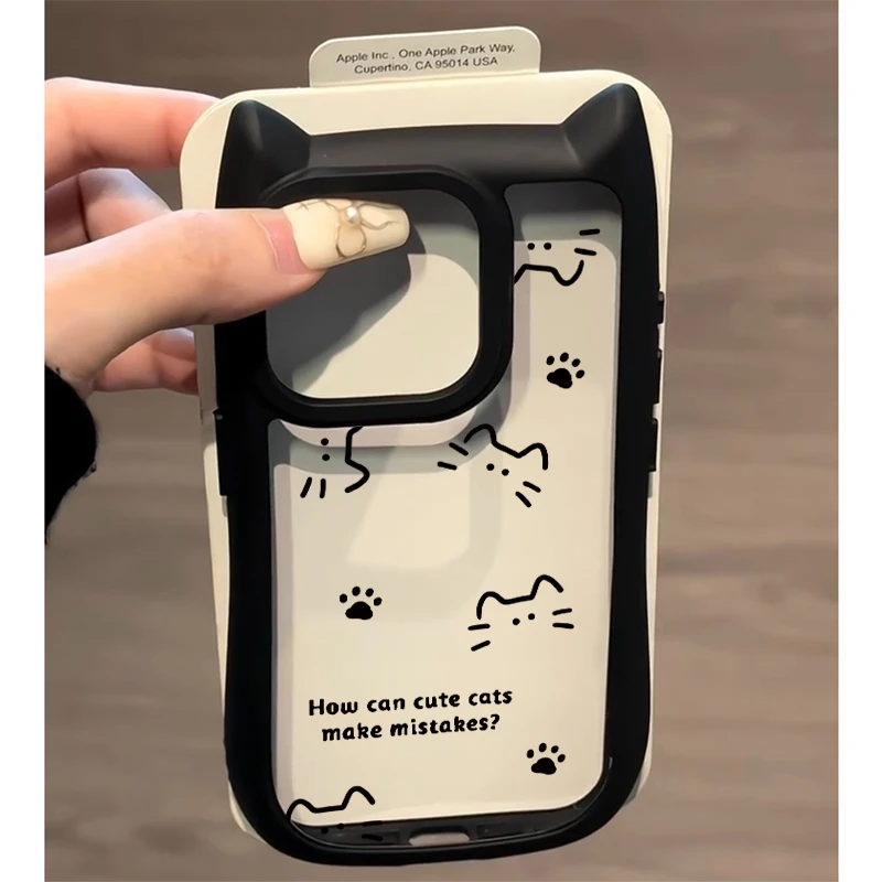 JIANGZI素描猫咪爪子适用iPhone15猫耳朵14promax苹果手机壳13/12