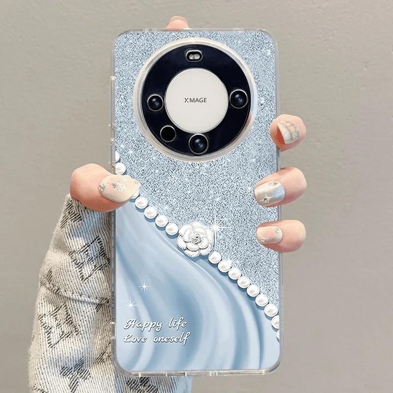 SMBLCE蓝色闪钻链条适用iphone15/14/13手机壳华为vivo小米oppo套