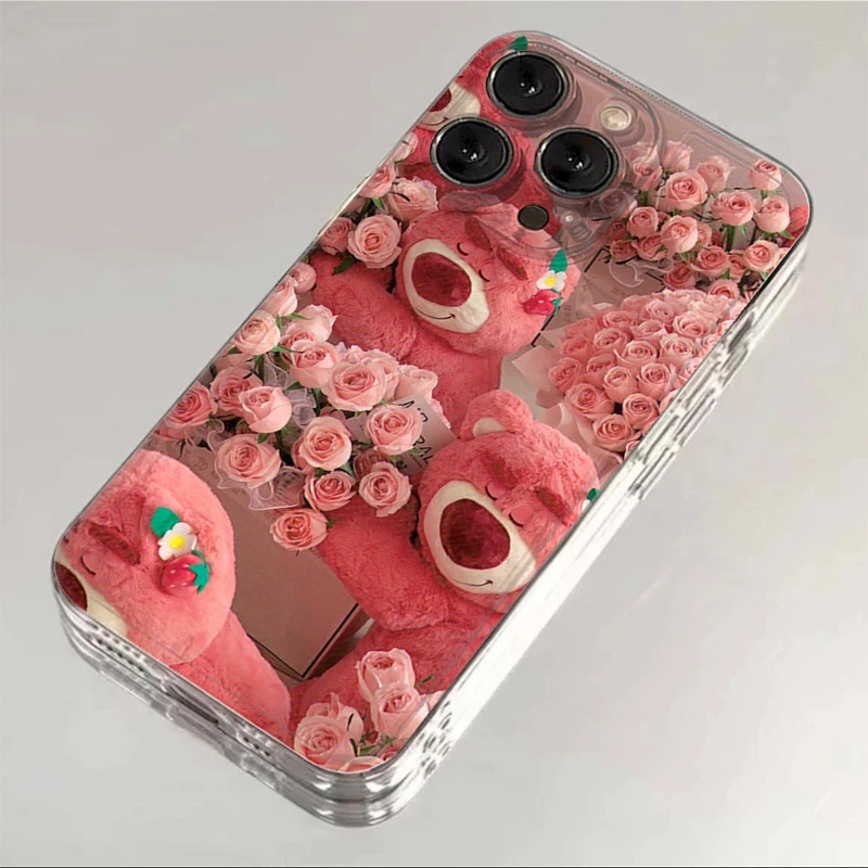SMBLCE玫瑰草莓熊适用iphone15/13苹果14手机壳华为vivo小米oppo