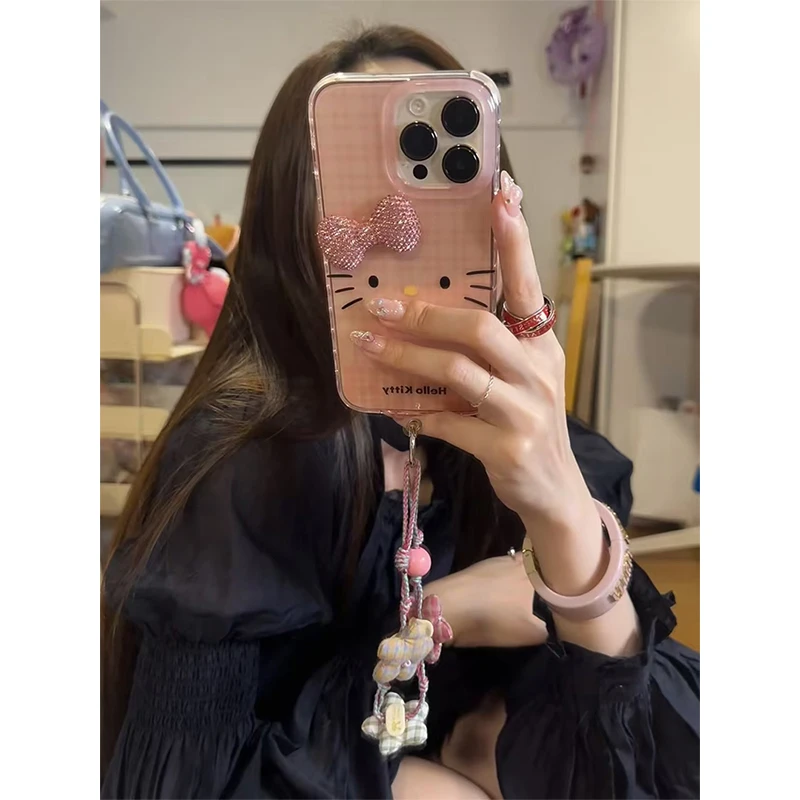 奥菲顿粉格纹kt表情适用iPhone16高透手机壳华为vivo小米15oppo套