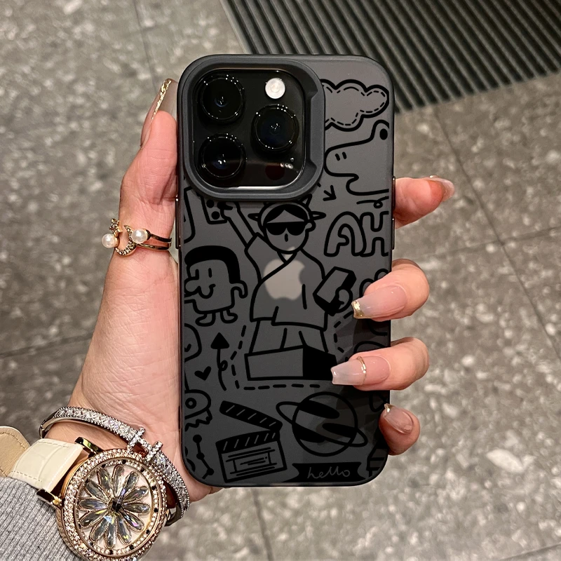 奥菲顿线条涂鸦适用iPhone15/14promax手机壳11苹果13/12软xs套xr