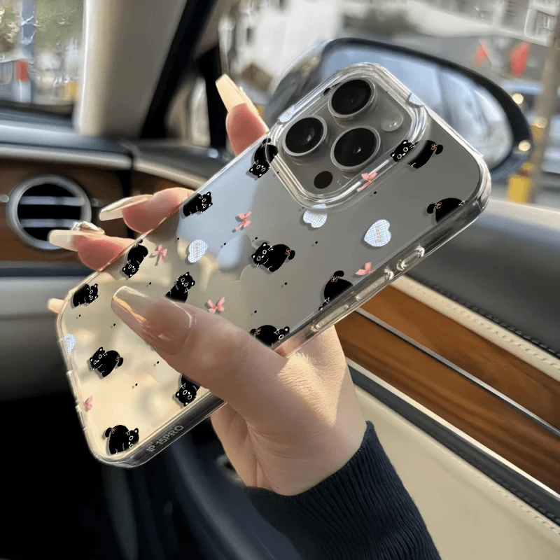 奥菲顿格纹爱心黑猫适用iphone15苹果14手机壳华为vivo小米oppo套