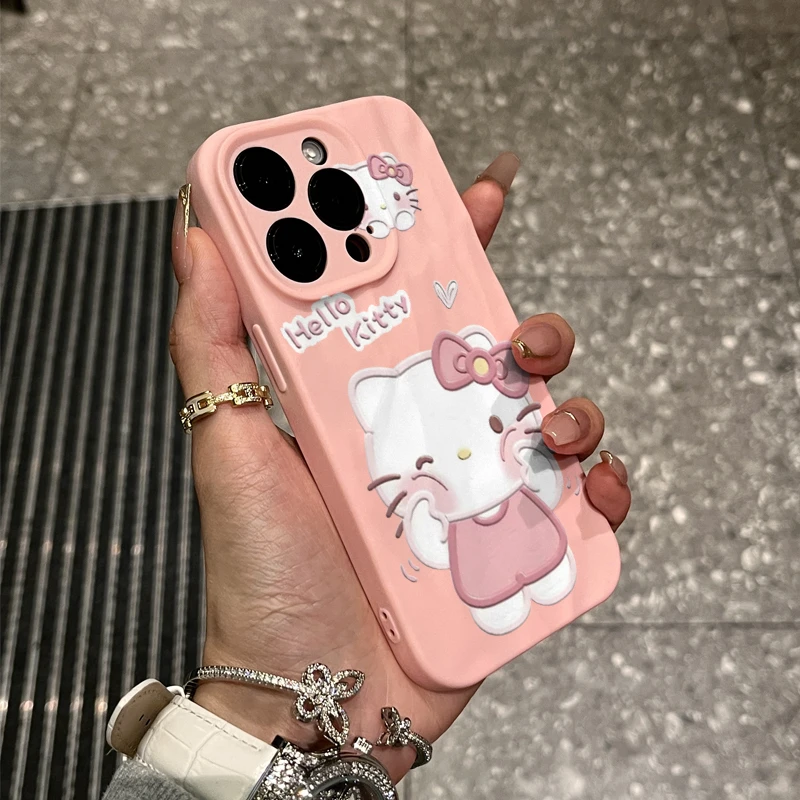 可爱戳脸kt猫适用iPhone15/14promax褶皱xr手机壳11苹果13/12软套