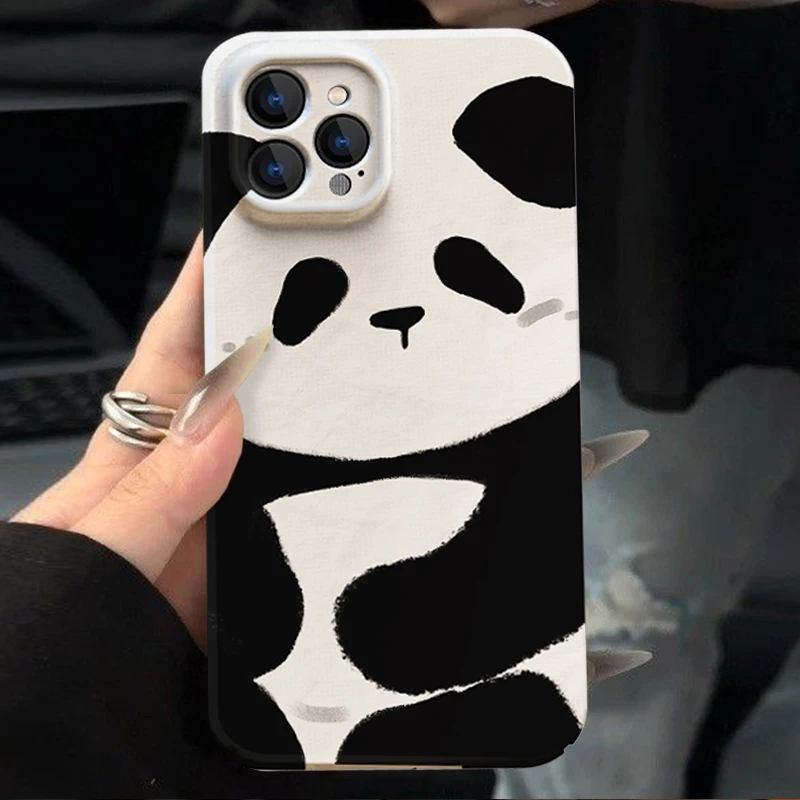 可爱油画熊猫苹果/vivo/华为/oppo小米手机壳14/13菲林12硬壳11套