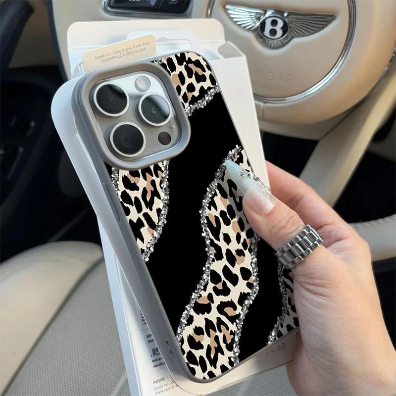 奥菲顿平面个性豹纹适用iPhone16/15荔枝纹苹果14手机软壳12/13套