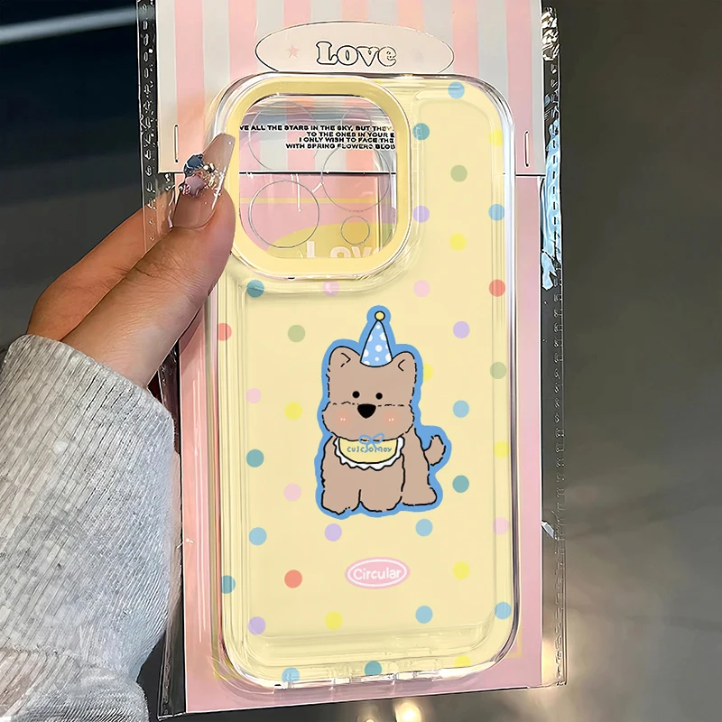 奥菲顿奶黄波点小狗适用iphone15苹果14手机壳华为vivo小米oppo套