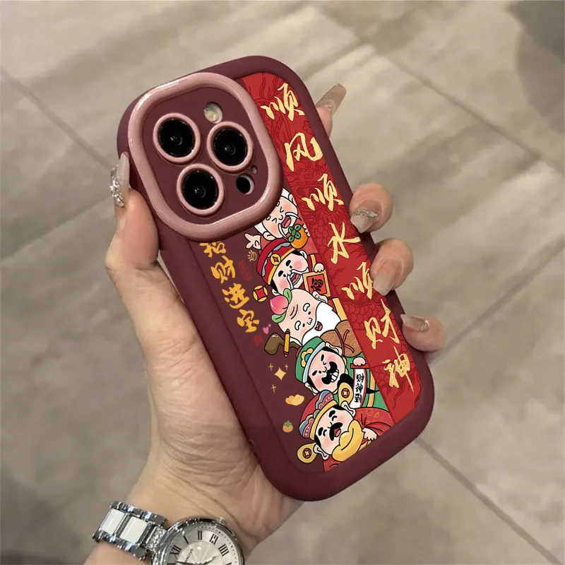 ins趣味卡通财神适用iPhone15/14promax手机壳苹果13/12/11软套xr