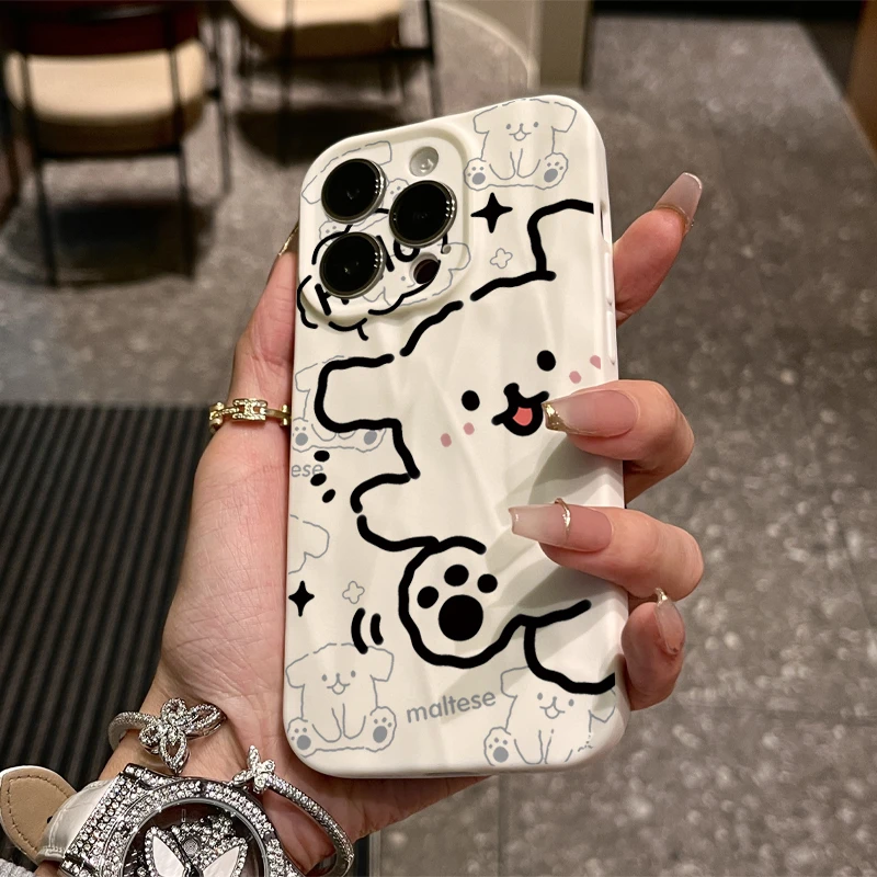 ins可爱线条小狗适用iPhone15/14promax褶皱手机壳xr苹果13/12/11
