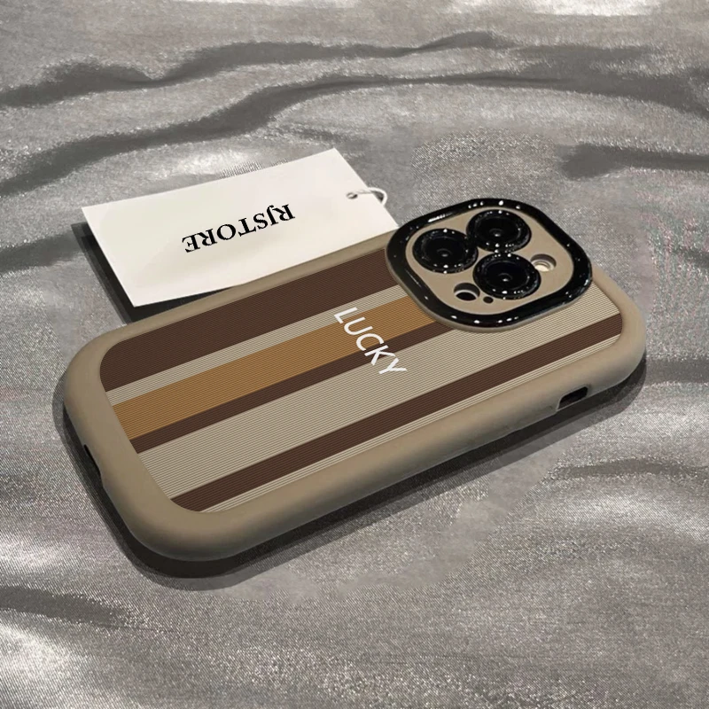 ins秋冬棕色条纹适用iPhone15/14promax手机壳xr苹果13/12/11软套