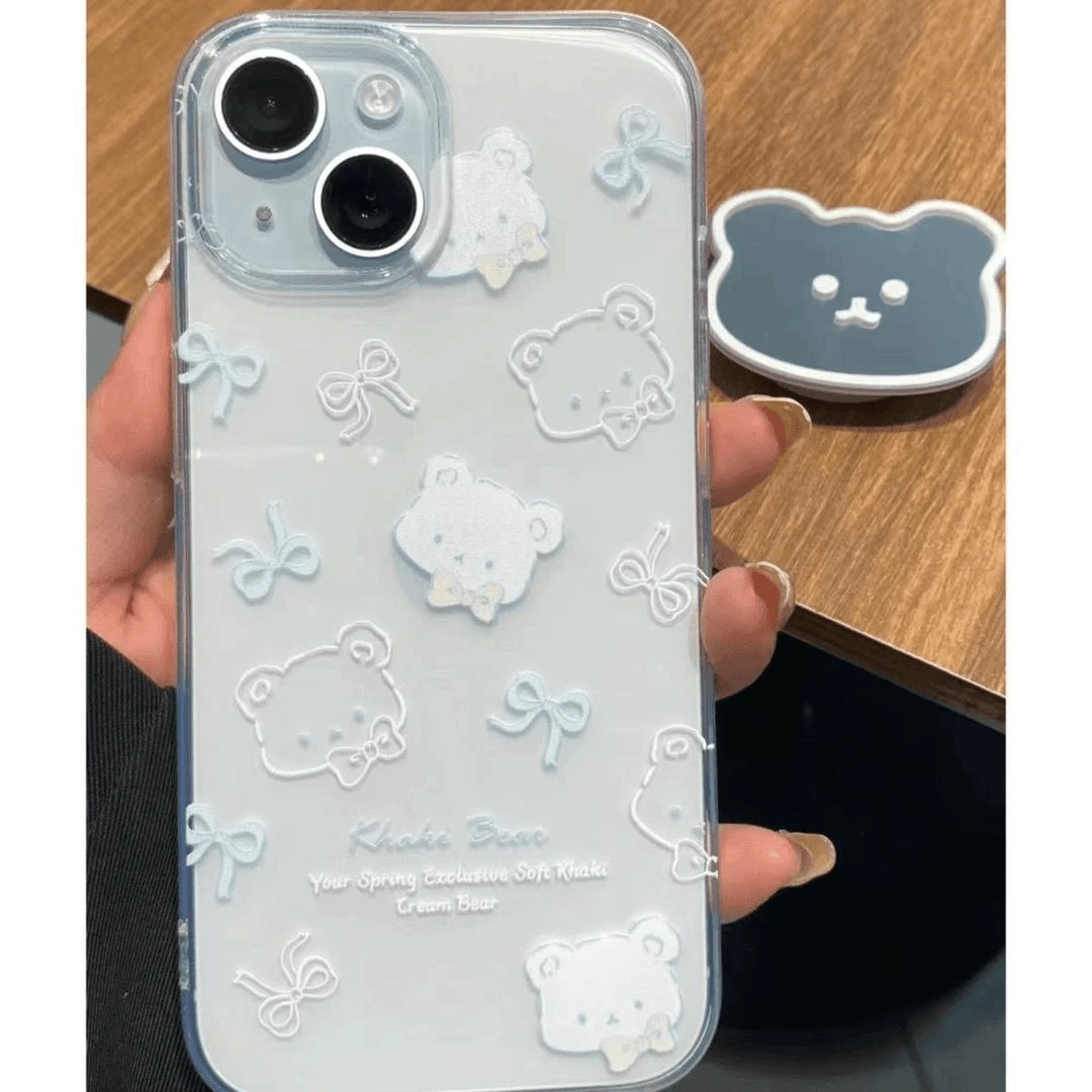 Lucky蝴蝶结白色小熊适用iPhone16手机壳苹果华为vivo小米oppo套