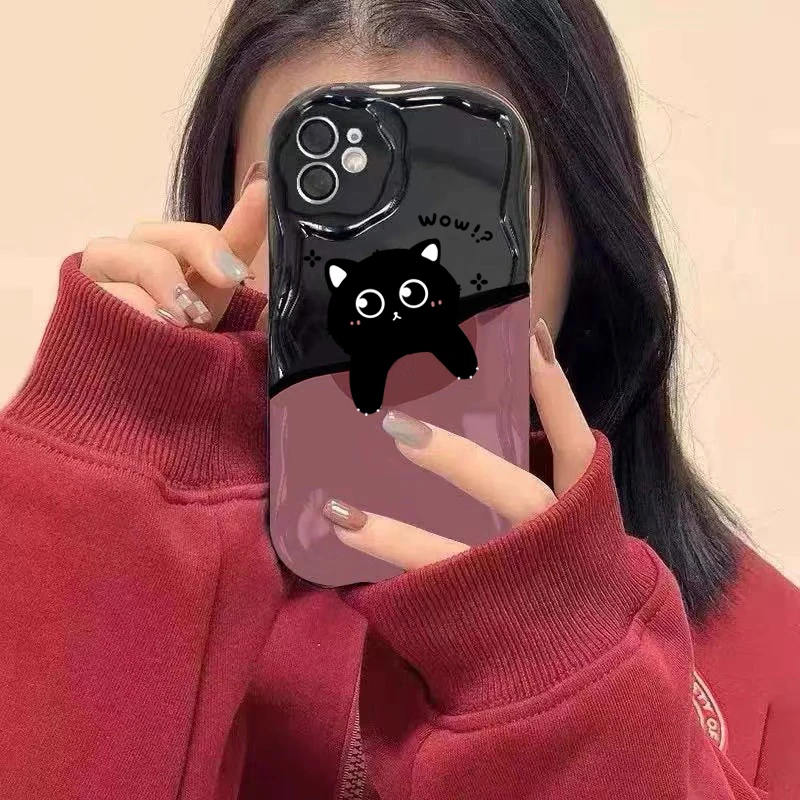 可爱卡通猫咪iPhone14promax镜头框手机壳苹果13/12/11全包软套