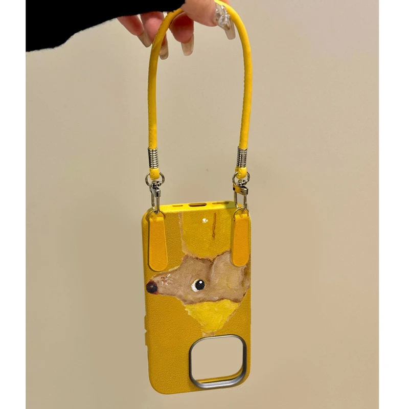 SMBLCE秋冬帽子小狗适用iPhone16/15pro荔枝纹14金属框手机壳13套