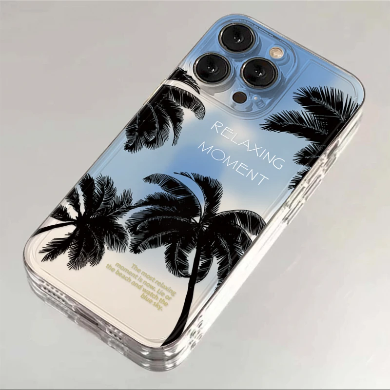 奥菲顿晕染蓝天椰树适用iphone15苹果14手机壳13华为vivo小米oppo