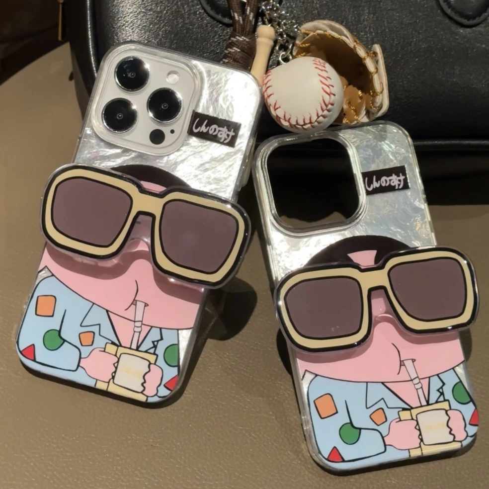 SMBLCE喝奶茶小新适用iPhone16冰川15手机硬壳华为vivo小米oppo套