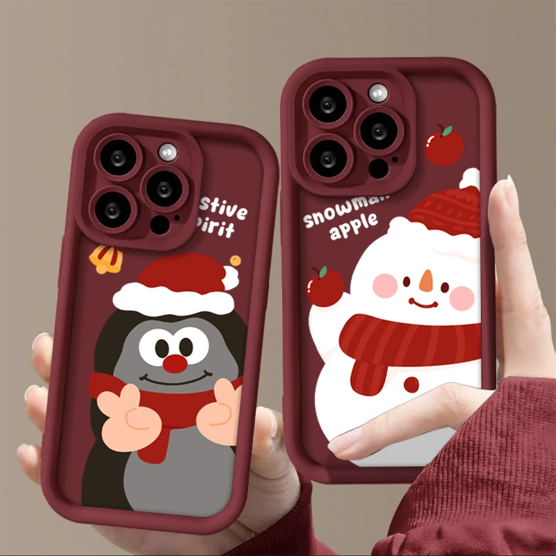 圣诞雪人鼹鼠适用iphone15/13/14苹果手机壳华为vivo小米oppo软套